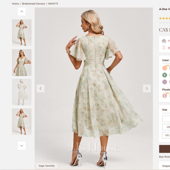 JJs House A-Line V-Neck Asymmetrical Chiffon Bridesmaid Dress (sage green) - Picture 2 of 4